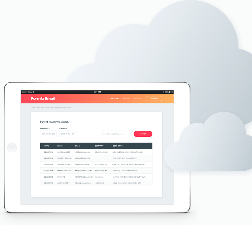 iPad with FormToEmail interface.