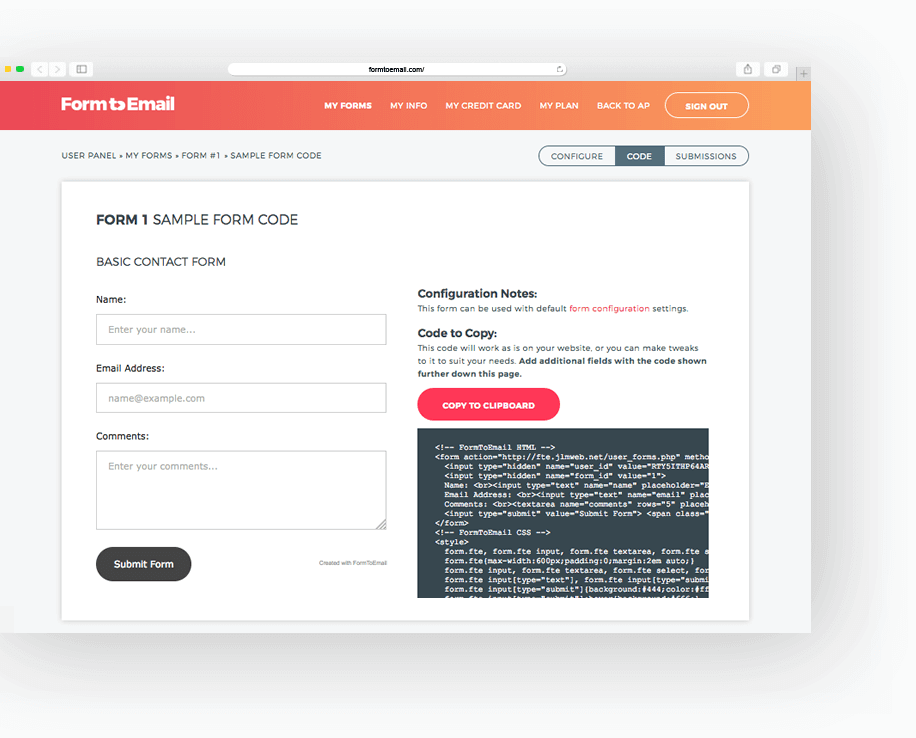 Code snippet interface.